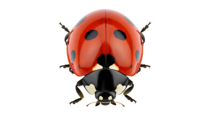 Naklejka premium Close up dorsal view of a red and black seven spot ladybird beetle
