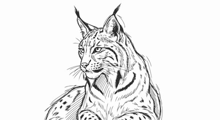 Black and White Sketch of Bobcat Head.