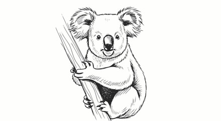 Koala Climbing Tree with Eucalyptus Branch.