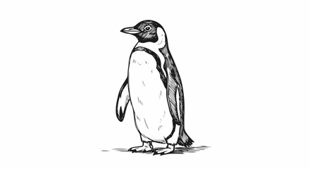 Penguin Standing Alone Illustration.