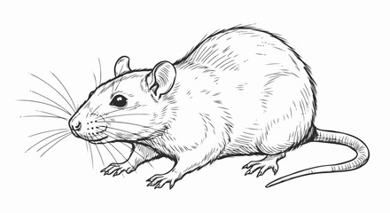 Detailed black and white rat illustration.
