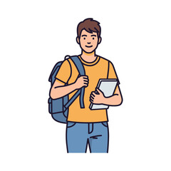 Obraz premium Smiling young male student with backpack holding book