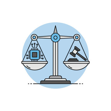 Technology and law balanced on a modern scale