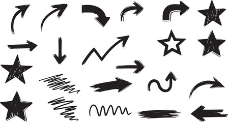 Obraz premium Assorted hand-drawn directional and decorative symbols with arrows and stars