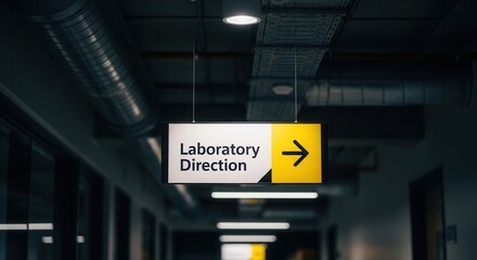 Signage Indicating Laboratory Direction In A Dark Corridor With Industrial Elements