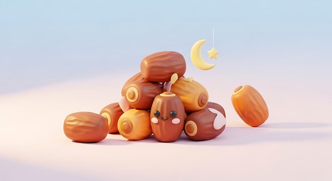  Main Title Cute 3D Cartoon Dates Character with Golden Moon and Star.