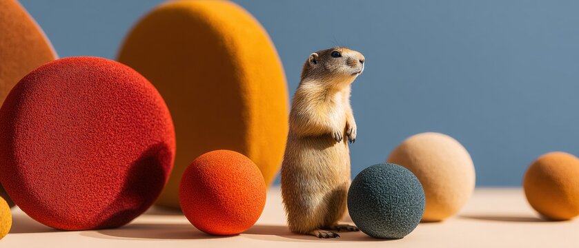 Alert Bobak Marmot Standing on Hind Legs in a Modern Stylized Field Setting, Wildlife Sentinel Role for Educational Content and Natural History