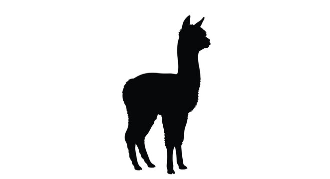 A striking black silhouette of an alpaca standing gracefully silhouette