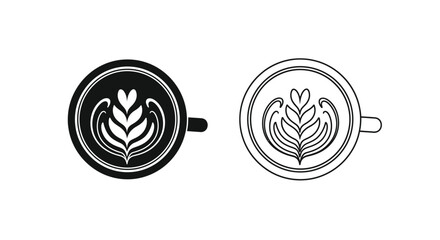 Two coffee cups with latte art a striking black silhouette © MdGolam