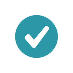 A white checkmark symbol inside a solid teal circle on a white background, indicating completion or approval.