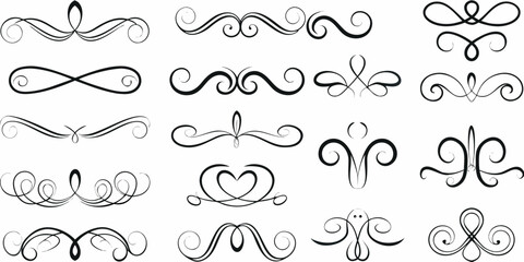 Collection of ornate swirls and flourishes in black and white
