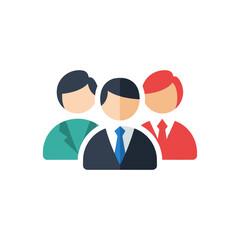 Illustration of three stylized business people standing together in a group.