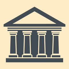 A stylized illustration of a classical building facade with a triangular pediment and four Doric columns. © Habi