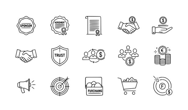 Business marketing thin line icon set sponsor partnership campaign vector collection