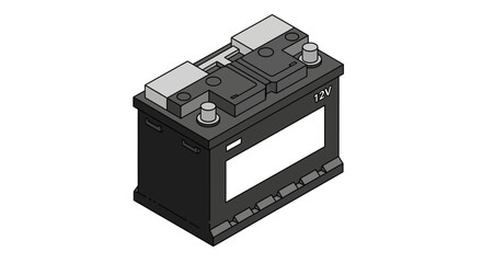 Obraz premium Isometric 12V Automotive Car Battery with Terminal Posts and Casing Details