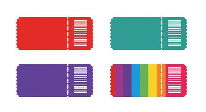 Set of Blank Event Admission Tickets with Barcodes in Multiple Vibrant Colors