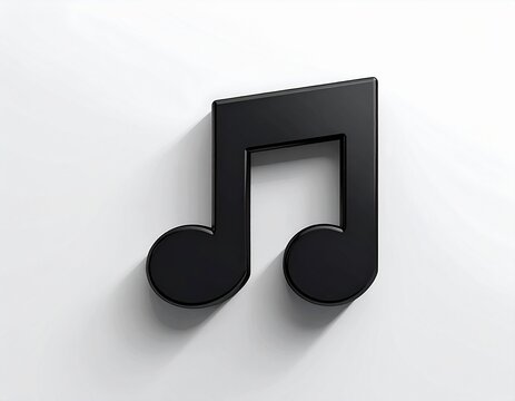 A single black musical note, a symbol of melody, sound, and rhythm, casting a subtle shadow on a white background, representing the art of music and its auditory expression