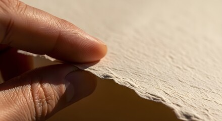 Close up of hand touching textured paper for design or artistic purposes