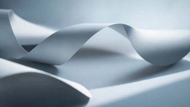 Abstract gray paper waves form an elegant, minimal backdrop with smooth curves and soft shadows, emphasizing flow, subtle motion and contemporary clean design for versatile use