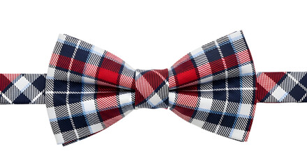 Red white and navy blue plaid checkered bow tie on black background