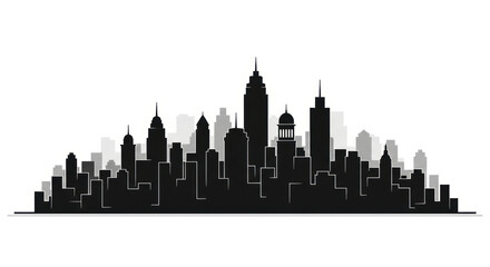 Fototapeta premium Cityscape Silhouette: Modern Skyline with Diverse Buildings and Skyscrapers