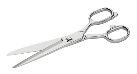 Fototapeta premium Open Silver Scissors Isolated on Black Background