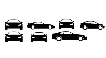 Fototapeta premium Collection of Black Car Silhouettes from Various Angles