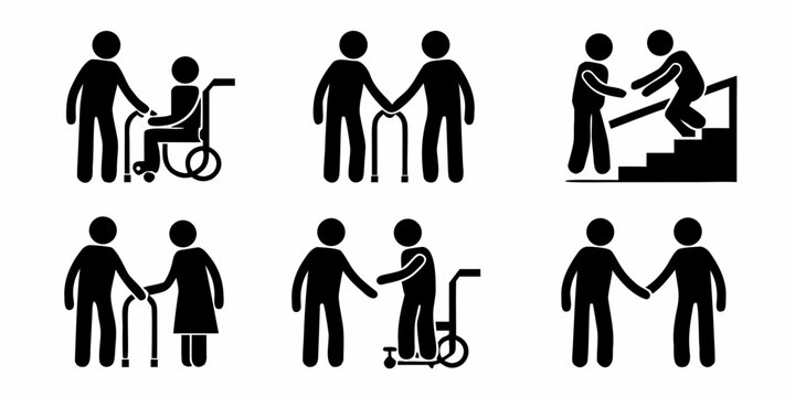 Accessibility icons depicting people with disabilities and assistance