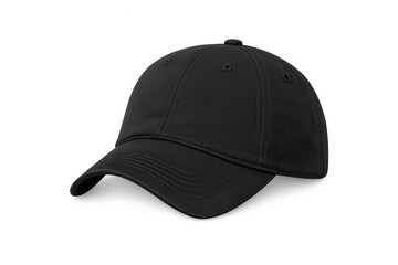 Fototapeta premium Black baseball cap with a curved brim, basic headwear accessory for sports and casual fashion, transparent background