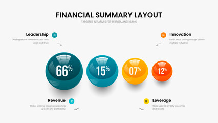 Fototapeta premium Elegant Overview Four Step Graph Slide Layout. Company Campaign Frame Template Vector Illustration. Science Analysis 4 Element Chart Slideshow Design.