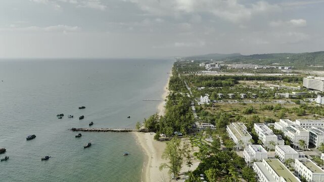 Long Beach (Bai Truong), Phu Quoc Island, An Giang (Kien Giang), Vietnam &ndash; 4K Aerial Drone Footage of Tropical Beaches, Turquoise Water, Sandy Shoreline, Resorts, Coral Reefs, Coastal Forest
