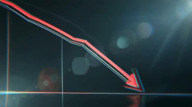 Downward trend graph with red arrow on dark background displaying decline from top left to bottom right