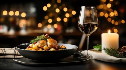 Coq au vin with a lit candle nearby, creating a cozy and intimate dining atmosphere for a special occasion.