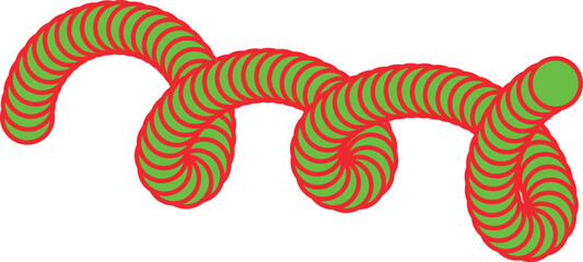 Abstract 3D Green Coiled Spiral with Red Outline Illustration Vibrant Geometric Swirl Pattern on White Background for Modern Graphic Design and Hypnotic Visual Art Concepts
