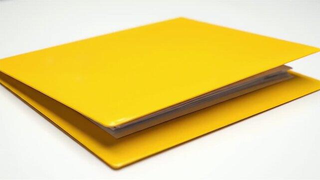Bright yellow document folder or notebook lying on a clean white background. Minimalist office supply stationery for business, school, or organization.