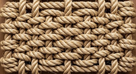Close-up Texture of Interwoven Natural Fiber Rope Pattern.