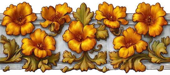 Fototapeta premium A transparent background displays an elegant floral border with shell motifs and gold accents