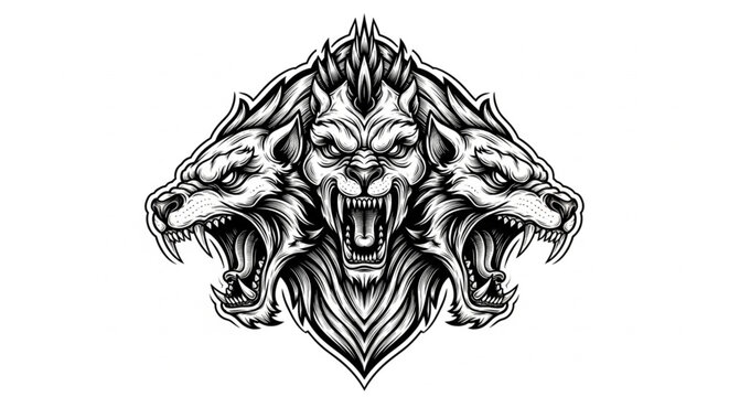 The Ferocious Three-Headed Hellhound Unleashing a Primal Roar from the Darkest Abyss