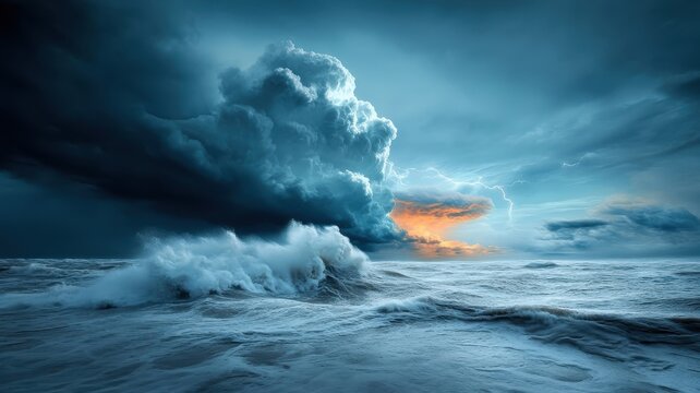 Storm brewing in dreamlike sky with dark clouds and lightning.