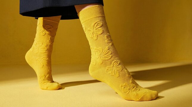 Fashion Editorial Legs in Yellow Designer Socks, Stylish Studio Closeup Portrait