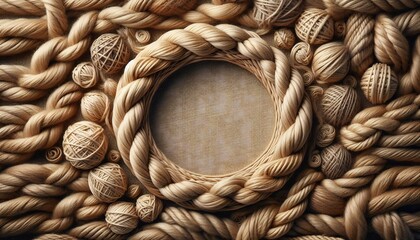 Rustic Rope Circle Frame with Textured Background.