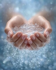 Fototapeta premium World water image campaign with Human hands holding clean water conservation concept, clean water care and protection image, clean water global awareness photography with water saving concept