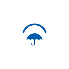 Modern blue umbrella logo with protective arc symbol