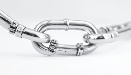 Obraz premium Silver Metal Chain Links on White Background Strength Interlocking Connection Security Bond Object.
