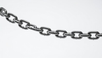 Fototapeta premium Silver Chain Link Detail Against White Background for Concepts of Strength and Connection.