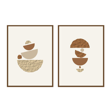 Abstract geometric wall art print set featuring stone, earthy, neutral tones. Geometric warm tones wall decoration.