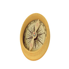 Vintage Compass Navigation Instrument on White Background