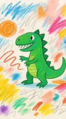 Obraz premium Colorful dinosaur crayon drawing mobile wallpaper