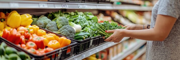 A customer selecting fresh vegetables in a clean, 