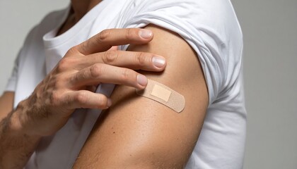 A person in a white shirt with a band-aid on their arm